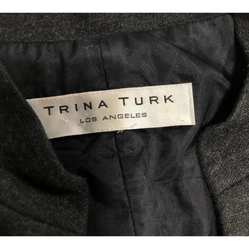 Trina Turk Charcoal Grey Belted Lace Hem Millionaire Ponte Knit Dress Size 4 - Picture 8 of 9